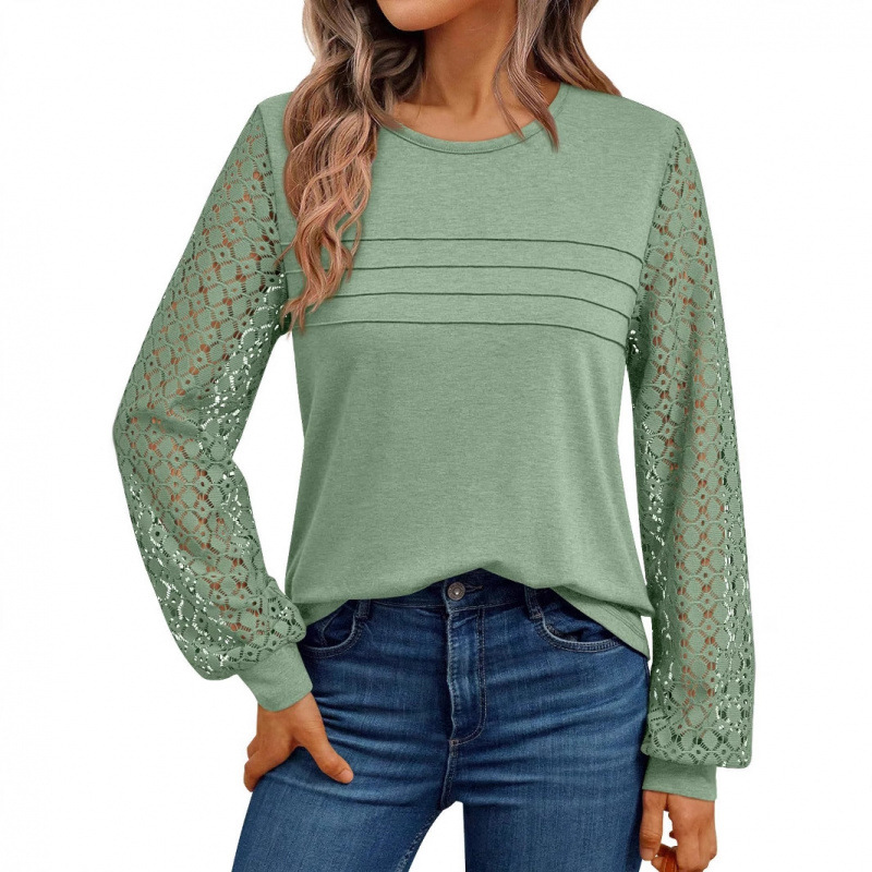 Womens Casual Pullover Loose-fit Patchwork And Hollow-out Top