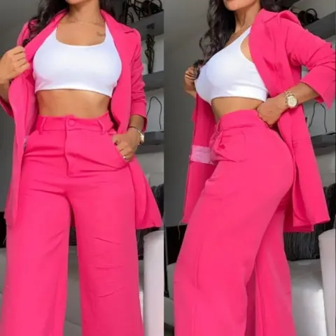 Plain Color Sleeve Lapel Suit Pocket Straight-leg Pants