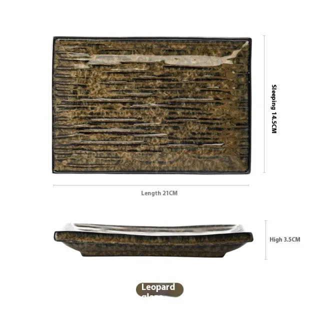 Rectangular Porcelain Dinner Plate Home Snacks Sushi Plate Leopard Glaze - Shop at LoveMi
