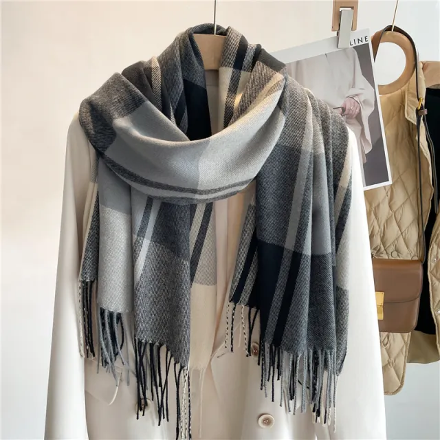 Korean Style Plaid Scarf Women's Autumn And Winter Warm Shawl Men's Scarf Tassel Wild Couple Scarf Wt60 5 - Shop at LoveMi