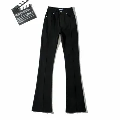 European And American Retro High Waist Bootcut Pants Back Waist Hollow-out Middle Seam Design - Black - View 1