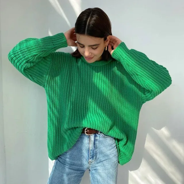 Autumn And Winter Loose fitting Casual Round neck Solid Color Sweaters Coat Green - Shop at LoveMi