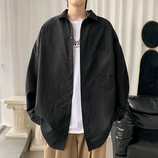 Men's Long sleeve Shirt Korean style Trendy For Autumn Black - Shop at LoveMi
