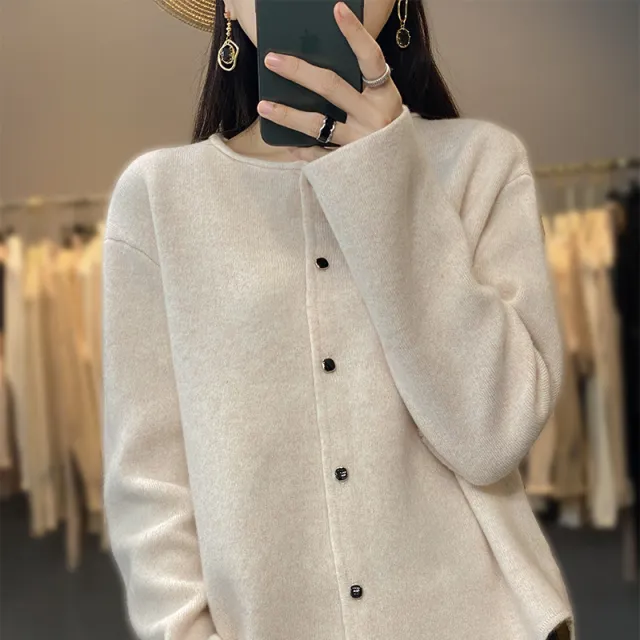 Women's Fashionable Round Neck Loose All match Pure Wool Knit Top This Cyan - Shop at LoveMi