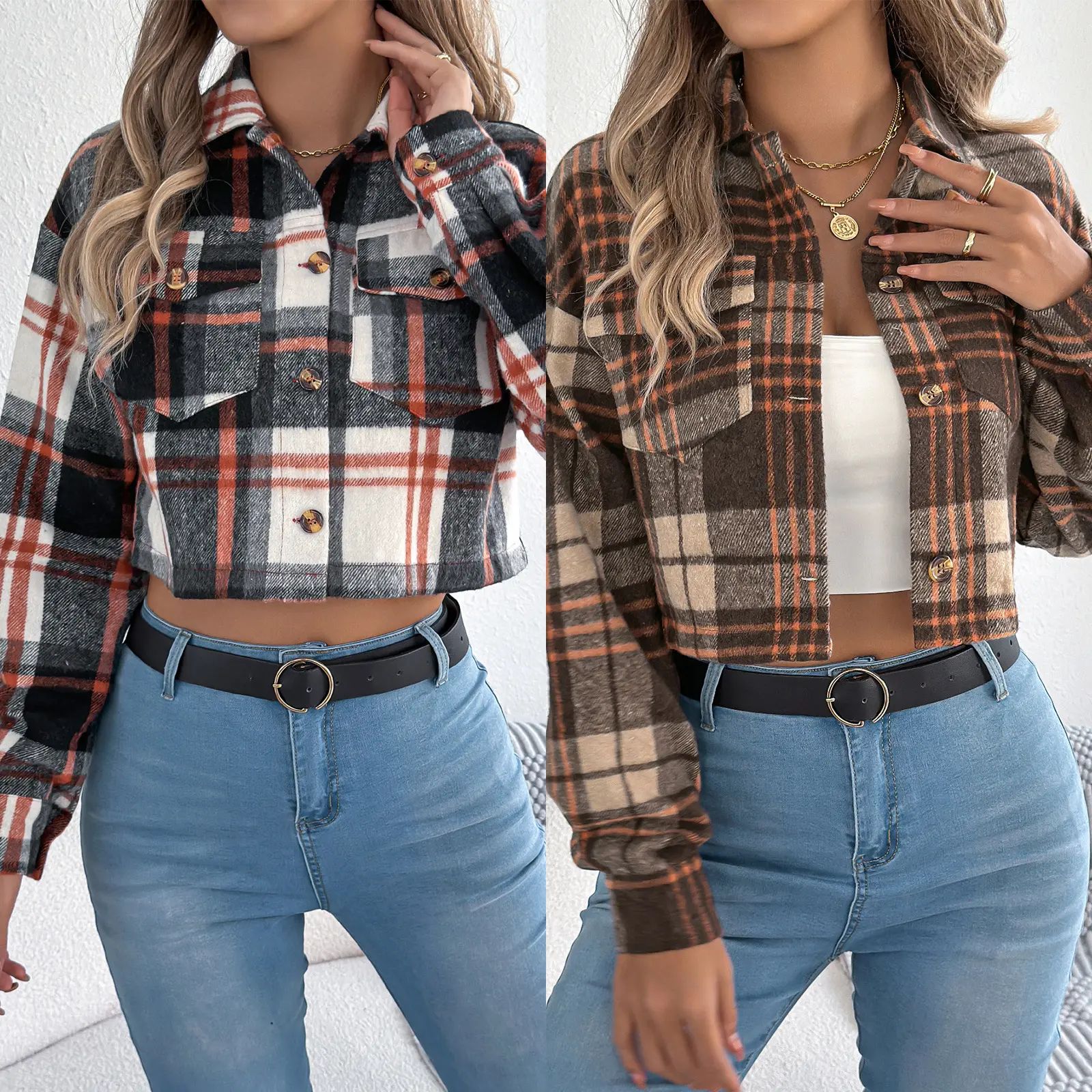 AutumnWinter European And American-style Color-block Plaid Short