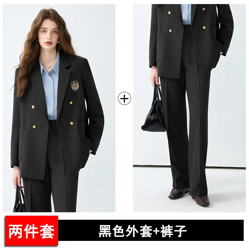 Women's Black Casual Blazer Set - Black