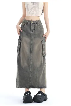 Fashion Cement Gray Denim Skirt For Women - Distressed Blue My5405 - View 1