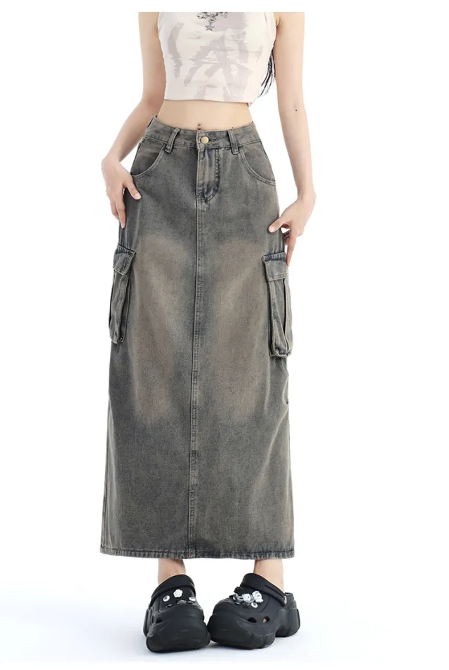 Fashion Cement Gray Denim Skirt For Women Distressed Blue My5405 - Shop at LoveMi