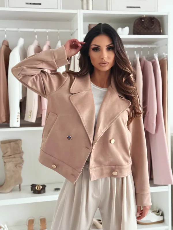 New Elegant Lapel Button Short Coat Khaki - Shop at LoveMi