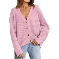 Women's Sweater Lightweight Button Cardigan No Pilling No Fading - Peach - View 1