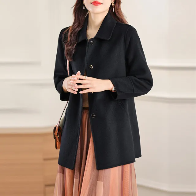 Women's Fashion Double sided Cashmere Wool Coat Black - Shop at LoveMi