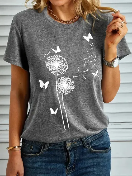 Women's Round Neck T-shirt 3d Dandelion Pattern Digital Printing Women's Clothing - Xl01318-Xxl