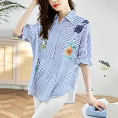 Real Shot Design Loose And Comfortable Striped Shirt - Stripes - View 1