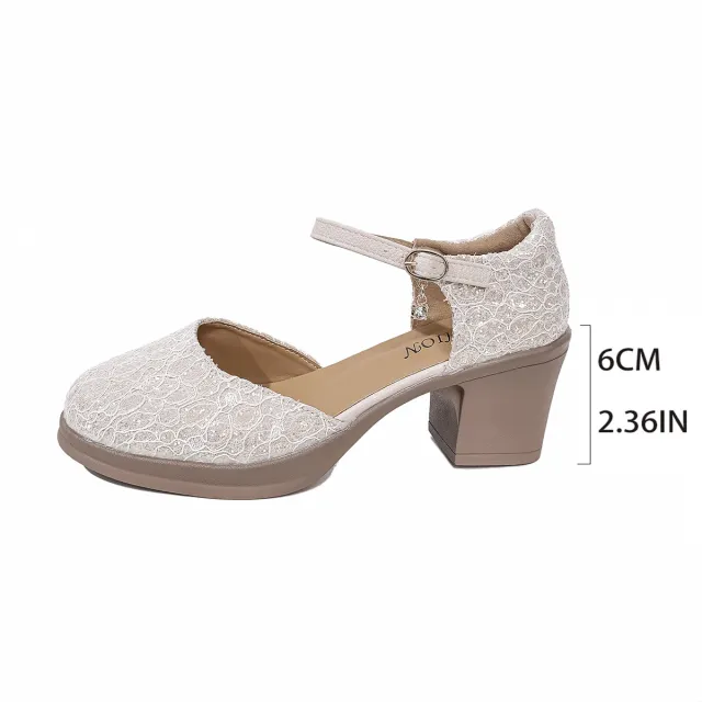 Fashion Round Head Chunky Heel Plus Size Buckle Sandals For Women Apricot - Shop at LoveMi
