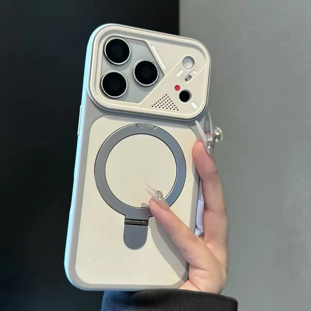Mecha-style Frame Magnetic-suction Stand Matte Skin-feel Phone Case
