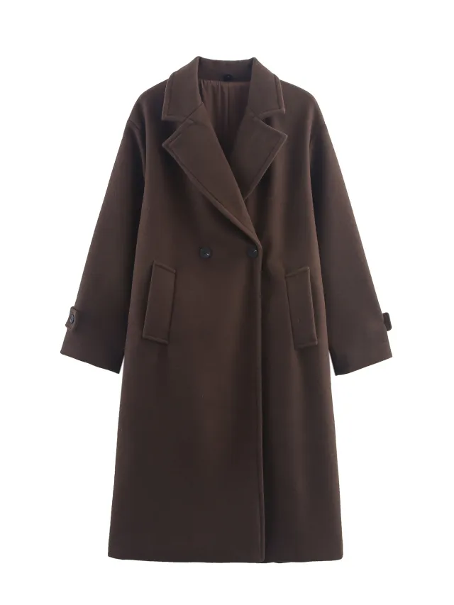 Womens Loose Elegant And Minimalist Long Coat Brown - Shop at LoveMi
