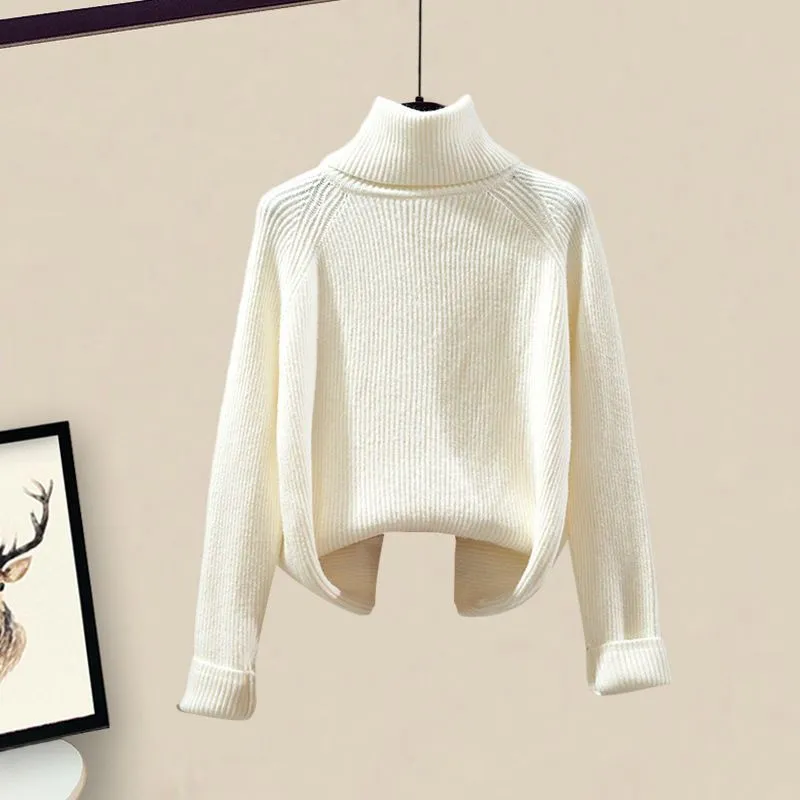 Women's Casual Sweater Haren Pants And Velvet Cotton Suit Set - White Sweater