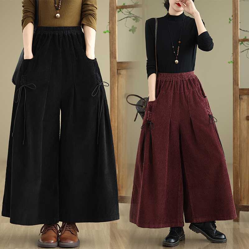 Solid-color Corduroy Casual Wide-leg Pants