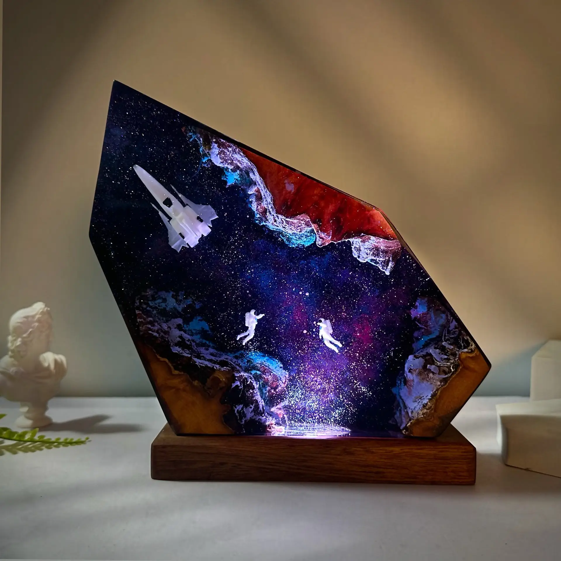 Astronaut Interstellar Resin Wood Lamp Universe Galaxy