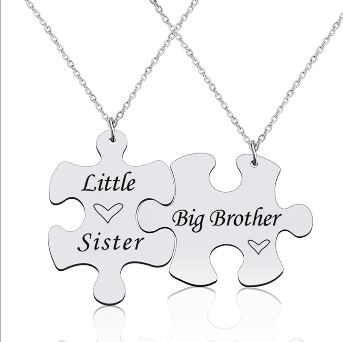 Stainless Steel Puzzle Keychain Big Brother Little Sister