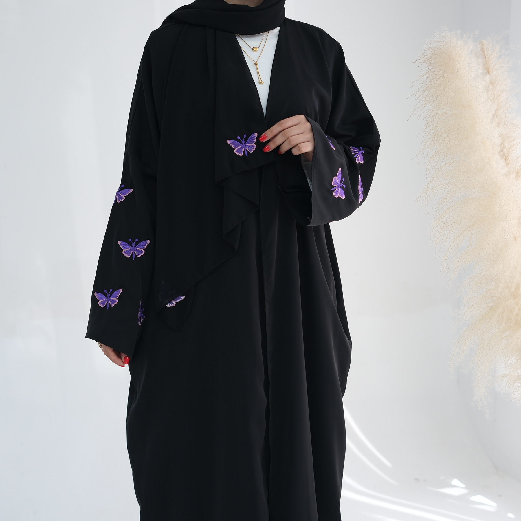 Butterfly Embroidered Elegant Cardigan Robe