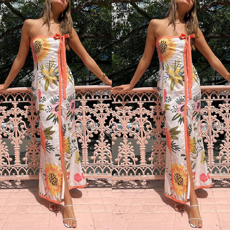 Women's Split Chest-wrapped Print Dress