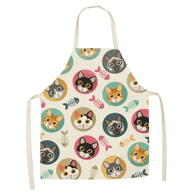 Cartoon Cat Couple Linen Sleeveless Apron Kitchen Furniture Cleaning Daily Sleeveless Coverall W 01411 - Shop at LoveMi