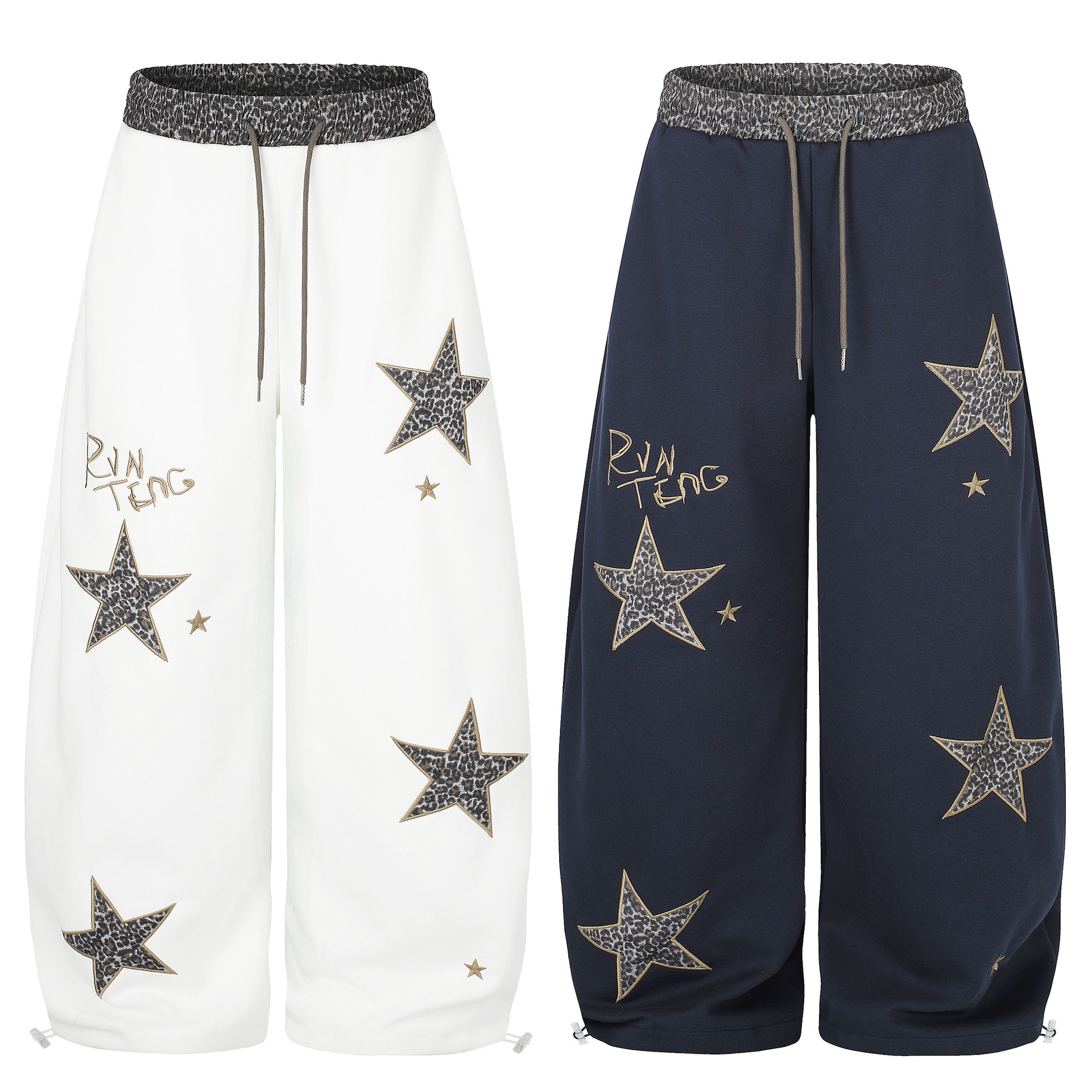 Retro Leopard Print Star Patch Embroidered Sweatpants For Women