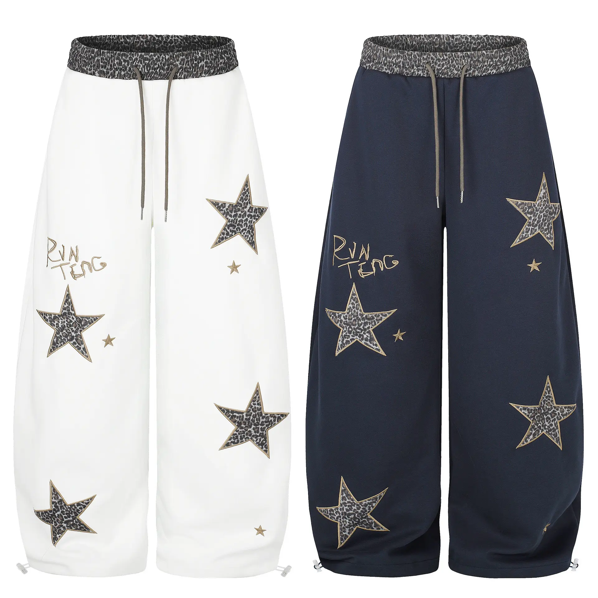 Retro Leopard Print Star Patch Embroidered Sweatpants