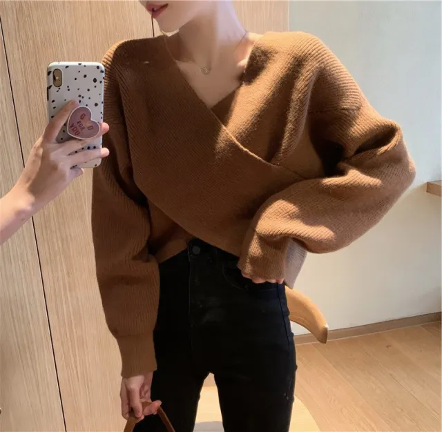 Batwing Sleeve Loose Sweater Sweater For Women Brown - Shop at LoveMi