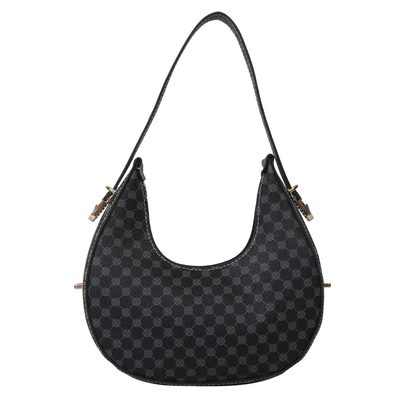 Casual Printed Western Style One Shoulder Crescent Underarm Bag - Black