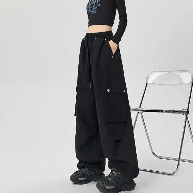 Women's Loose Casual Mechanical Style Sports Pants Black - Shop at LoveMi