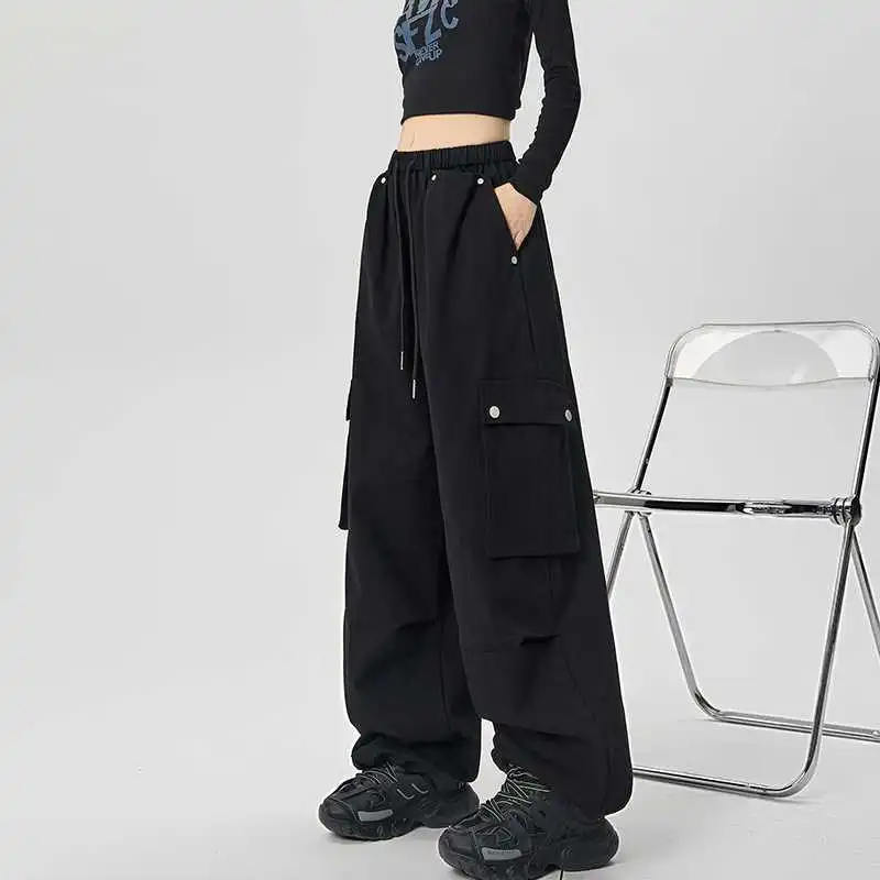 Women's Loose Casual Mechanical Style Sports Pants - Black