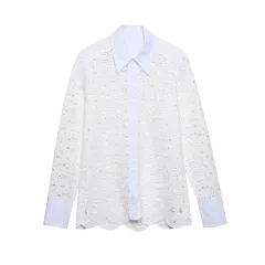 Temperament Leisure Summer New Foreign Trade Embroidery Openwork Blouse Skirt Two-piece Suit Fashion Leisure Suit - Shirt-M - View 1