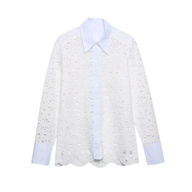 Temperament Leisure Summer New Foreign Trade Embroidery Openwork Blouse Skirt Two piece Suit Fashion Leisure Suit Shirt S - Shop at LoveMi