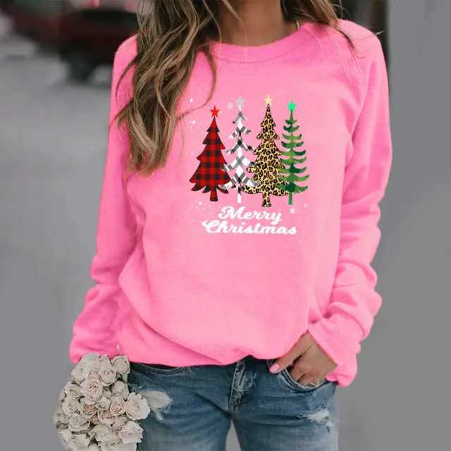 Pattern Printing Long Sleeve Crew Neck Sweater Female Pink - Shop at LoveMi