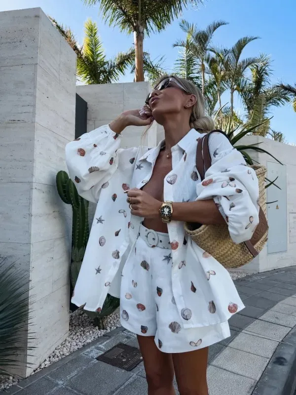 Thin New Sunscreen Shirt For Women Fashion Casual Long Sleeve Printing Suit White - Shop at LoveMi