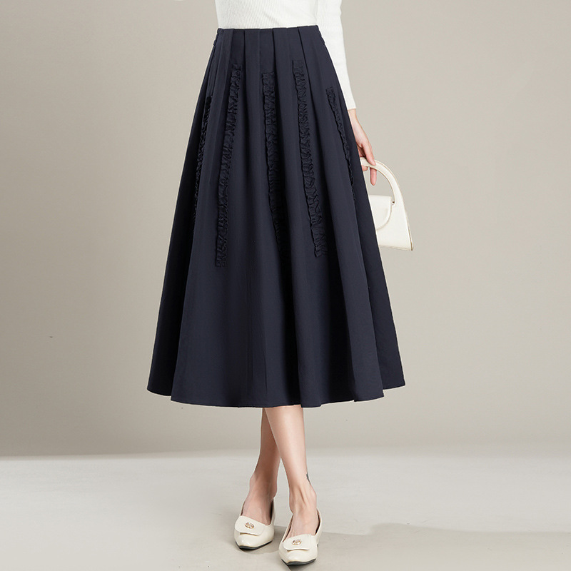 New Commuter Skirt Figure-flattering Black Fashion Pleated Maxi A-line Dress