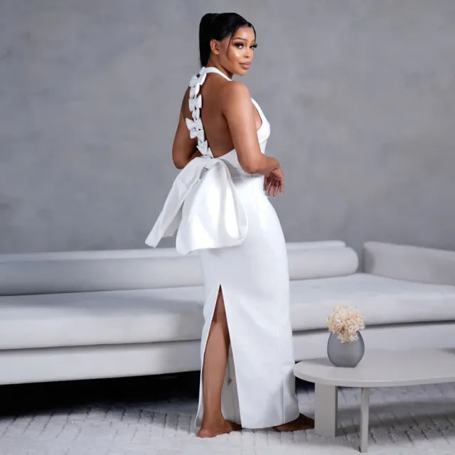 Women's Big Bow Backless Bandage Dress Party Gathering Formal Dress White - Shop at LoveMi