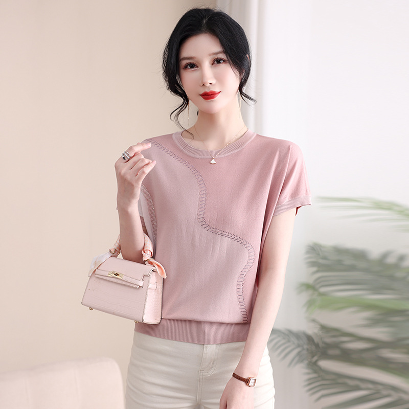 Knitted Western-style Short-sleeve T-shirt For Middle-aged And Elderly Elegant