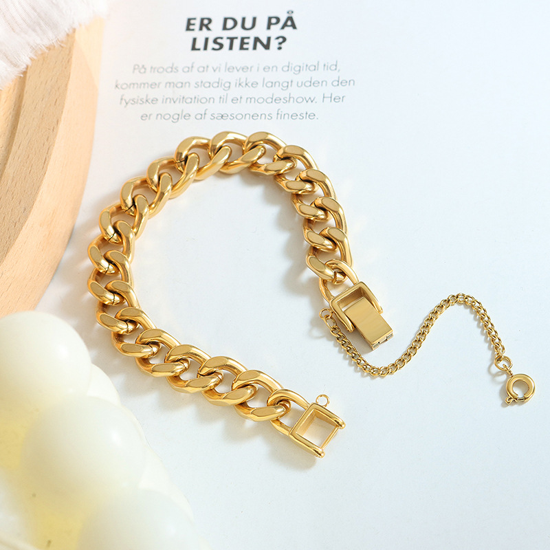 Buckle Bracelet Thick Chain Hip Hop Style Titanium Steel Gold-plated Jewelry All-match