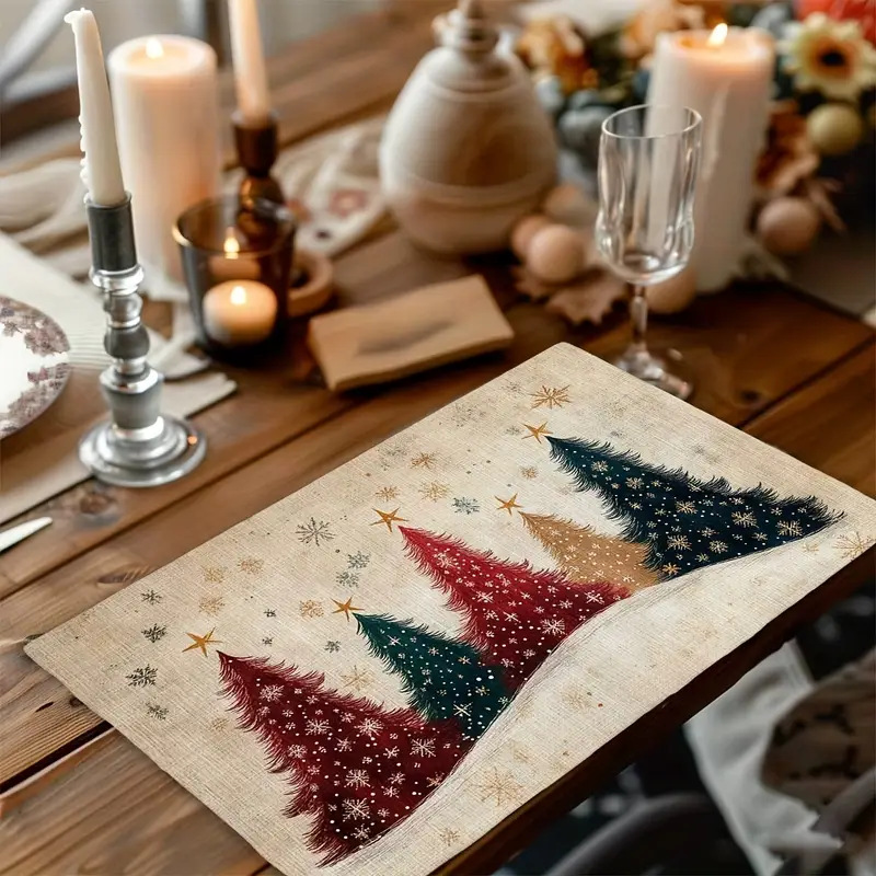 Christmas Holiday Party Table Insulation Mat Christmas Tree Linen Printing