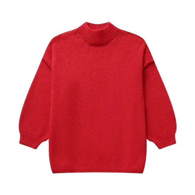 Casual All match Round Neck Long Sleeve Knitted Sweater Red - Shop at LoveMi