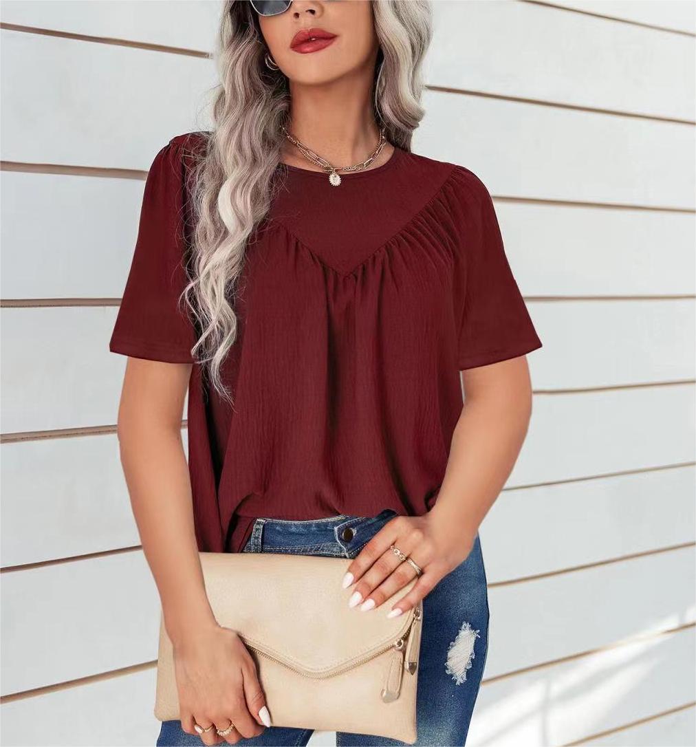 Solid Color Loose Round Neck Plus Size Suit Shirt