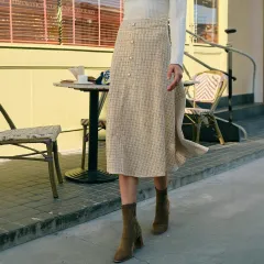 New High-waisted Midi Flared Skirt - Beige - View 1