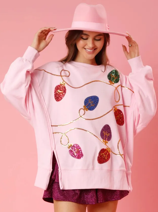 European And American Women's Clothing Christmas Sequins Long Sleeve Pullover Hoodie Women Pink - Shop at LoveMi