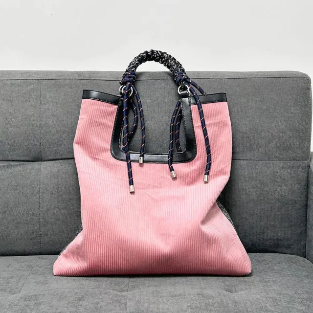 Corduroy Tote Vintage Large Capacity Shoulder Bag Pink - Shop at LoveMi