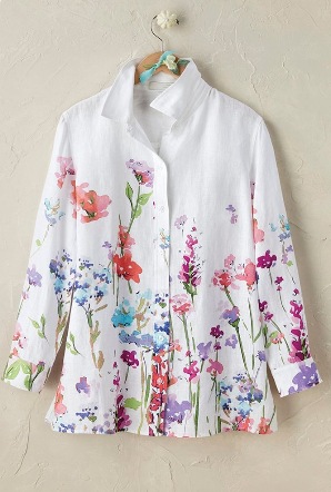 Womens Long-sleeve Shirt With A Simple Floral Print Top