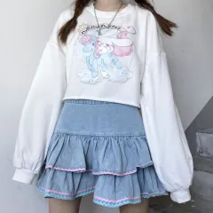 Denim Skirt Cute Sweet Japanese High Waist Bubble Skirt - Denim Pettiskirt - View 1