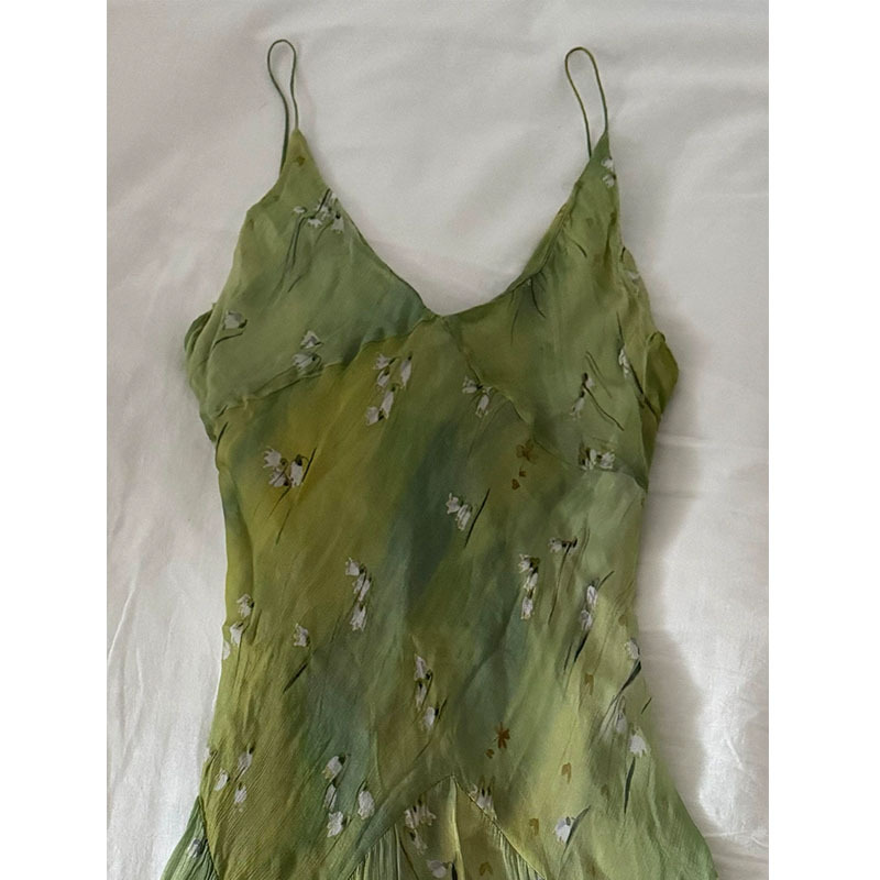 Seaside Holiday Green Printing Slip Dress